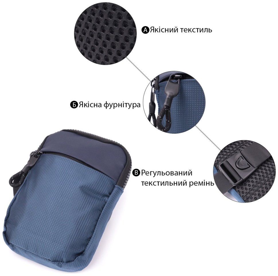 Текстильная мужская слинг-сумка синего цвета Vintage 2422870 modnotak фото №4