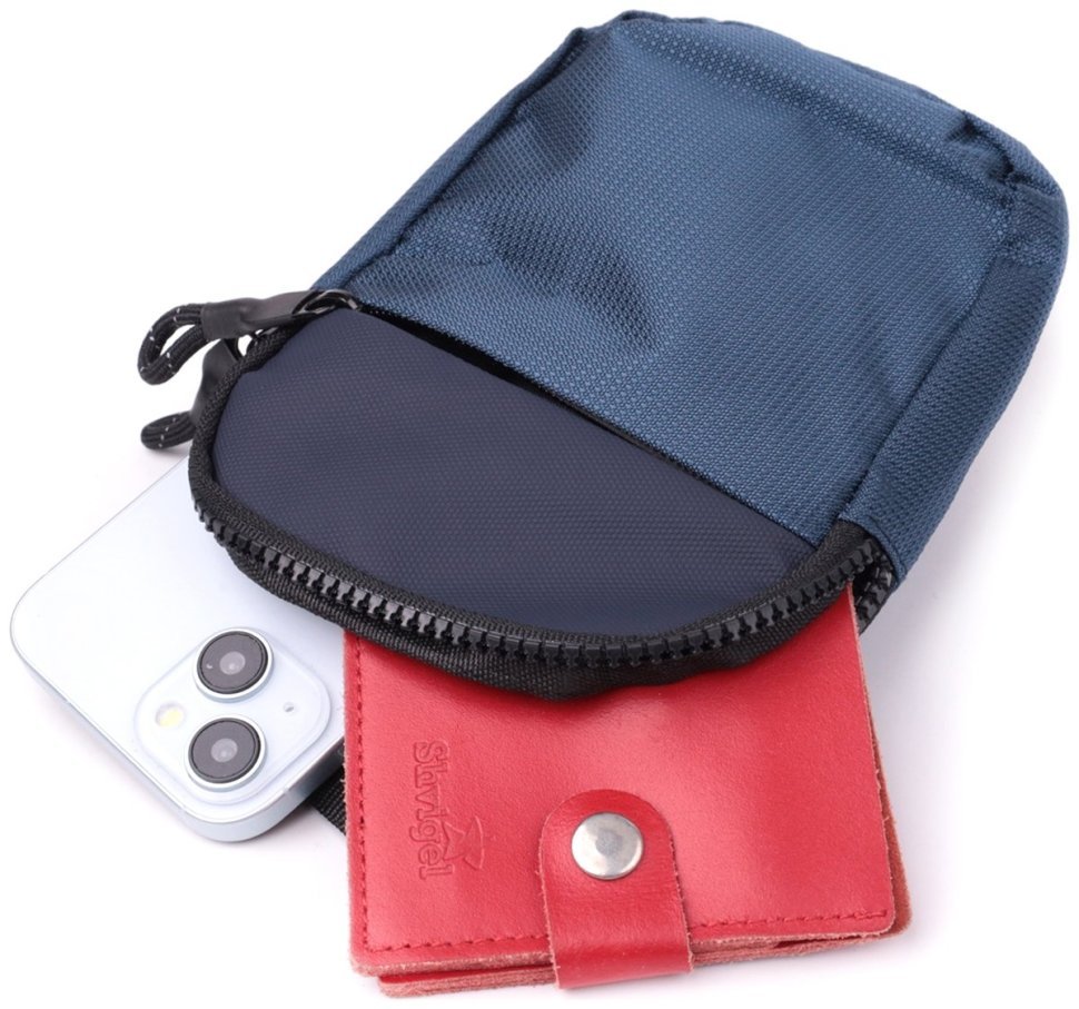 Текстильная мужская слинг-сумка синего цвета Vintage 2422870 modnotak фото №7