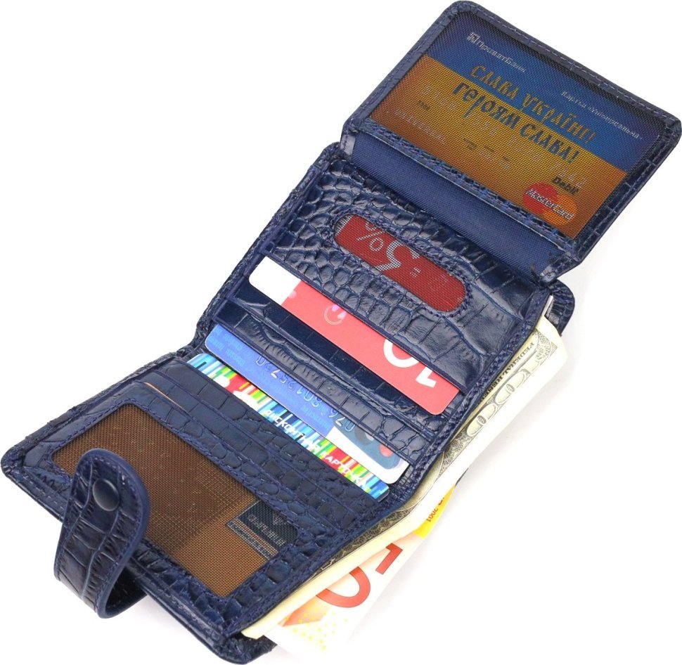 Синій гаманець з натуральної шкіри з тисненням під крокодила CANPELLINI (2421687)