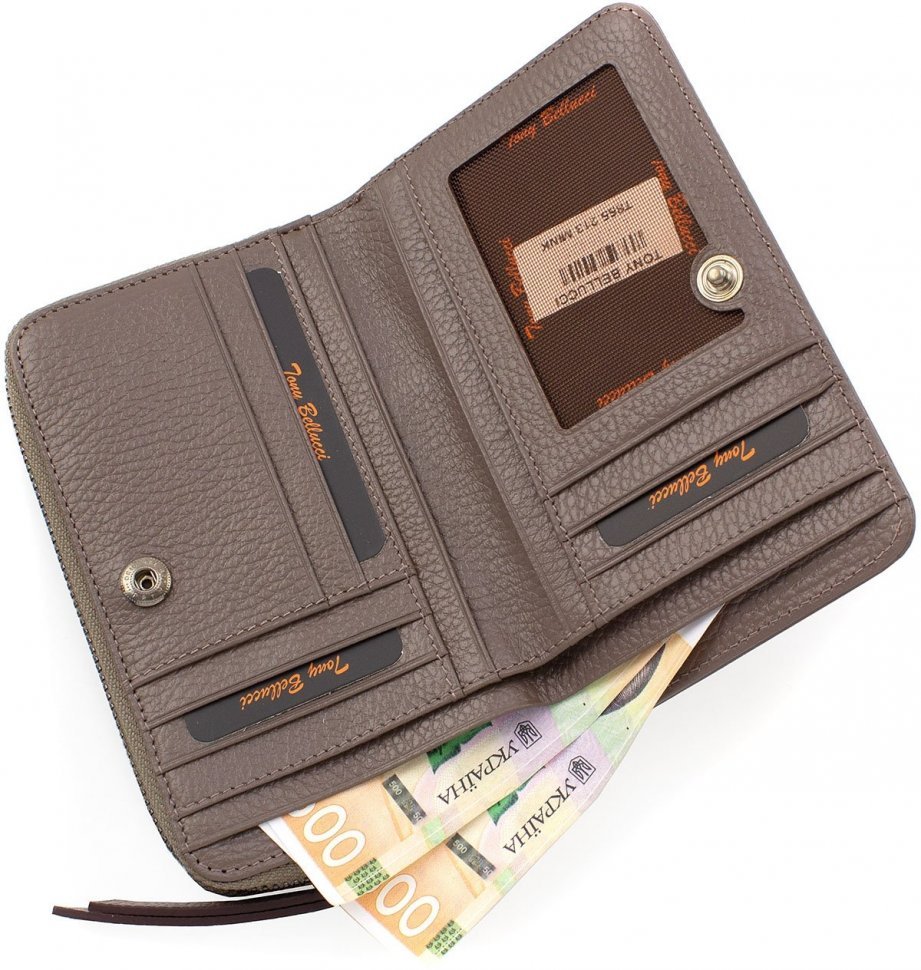 Шкіряний жіночий гаманець в кольорі Таупо з великою монетницьою Tony Bellucci (12481)