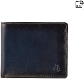Темно-синє чоловіче портмоне з натуральної шкіри високої якості під купюри та картки Visconti Milo 69195
