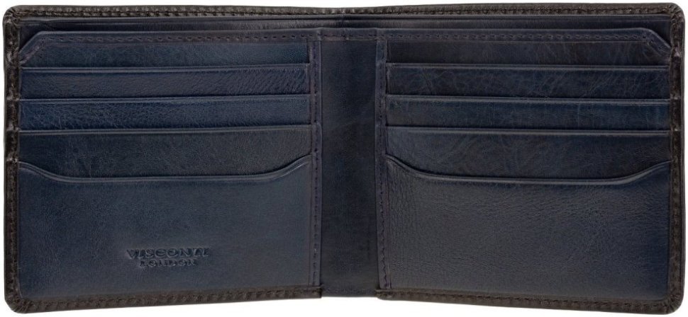 Темно-синее мужское портмоне из натуральной кожи высокого качества под купюры и карты Visconti Milo 69195