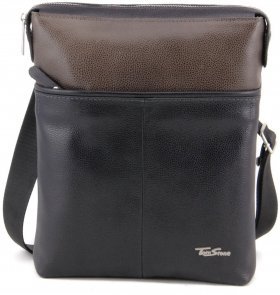 Простора чоловіча шкіряна сумка-планшет в чорно-коричневому кольорі Tom Stone (10971) - 2
