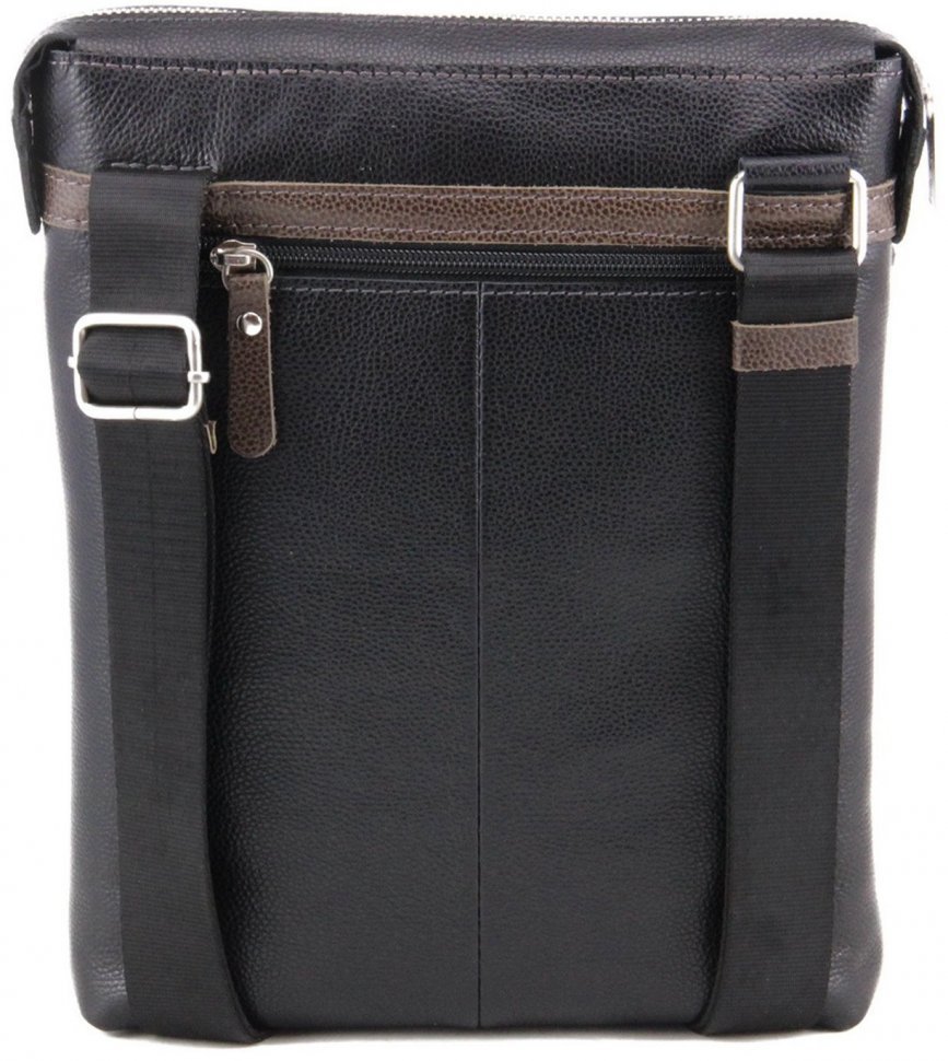 Простора чоловіча шкіряна сумка-планшет в чорно-коричневому кольорі Tom Stone (10971)