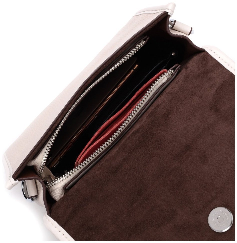 Женская кожаная сумка-кроссбоди на плечо белого цвета с клапаном Vintage 2422258