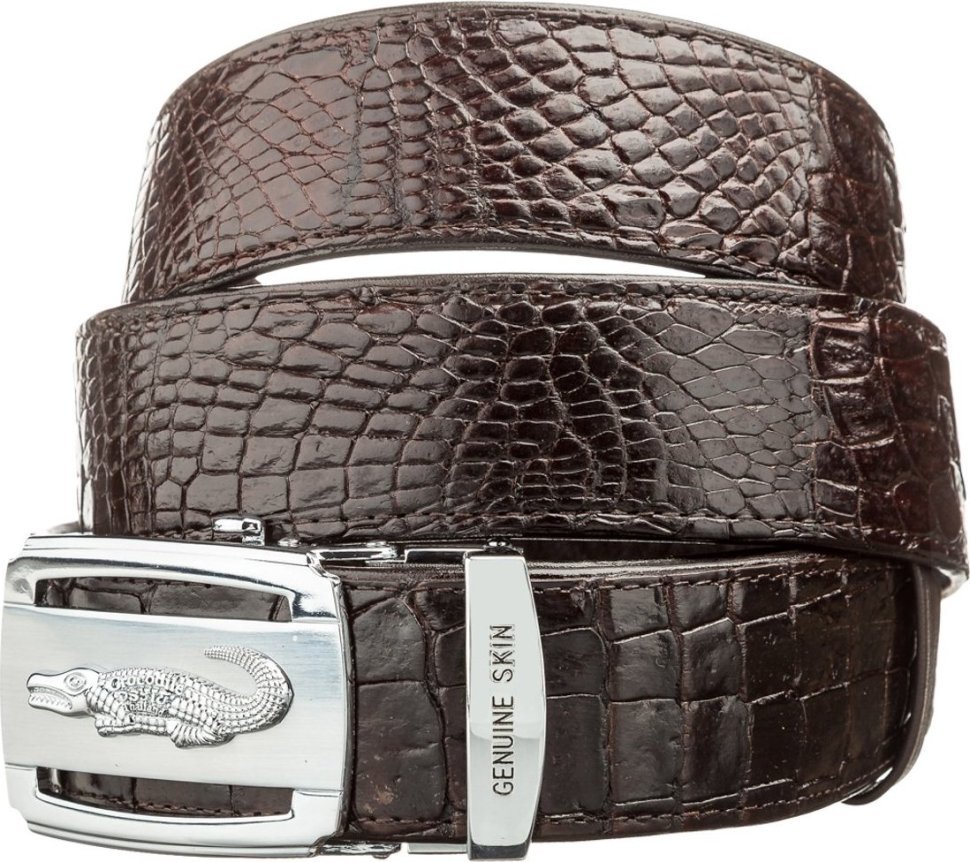 Ремень автомат коричневого цвета из качественной кожи крокодила CROCODILE LEATHER (024-18607) modnotak фото №1