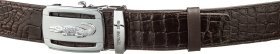 Ремень автомат коричневого цвета из качественной кожи крокодила CROCODILE LEATHER (024-18607)