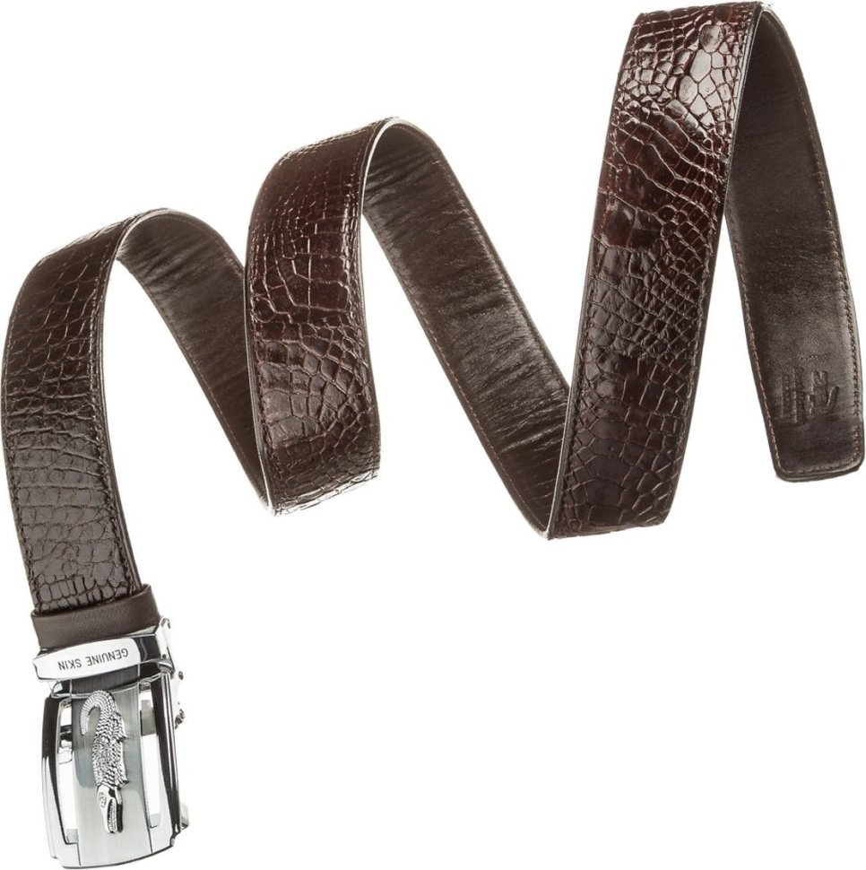 Ремень автомат коричневого цвета из качественной кожи крокодила CROCODILE LEATHER (024-18607) modnotak фото №3