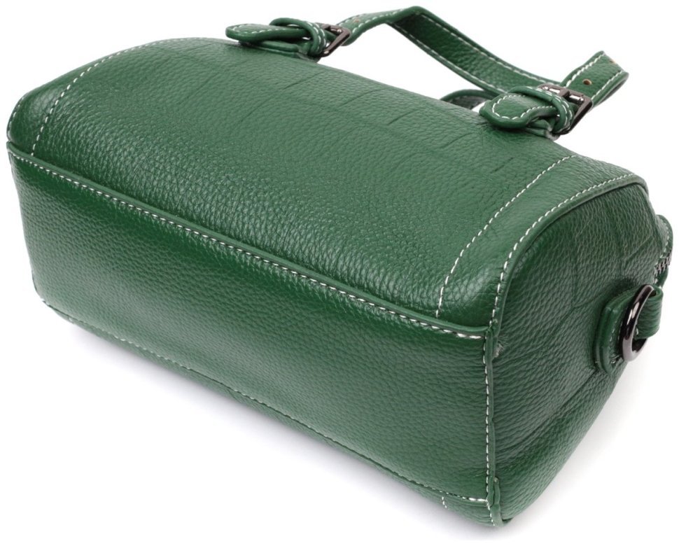 Маленька жіноча сумка з натуральної шкіри зеленого кольору з короткими ручками Vintage 2422359