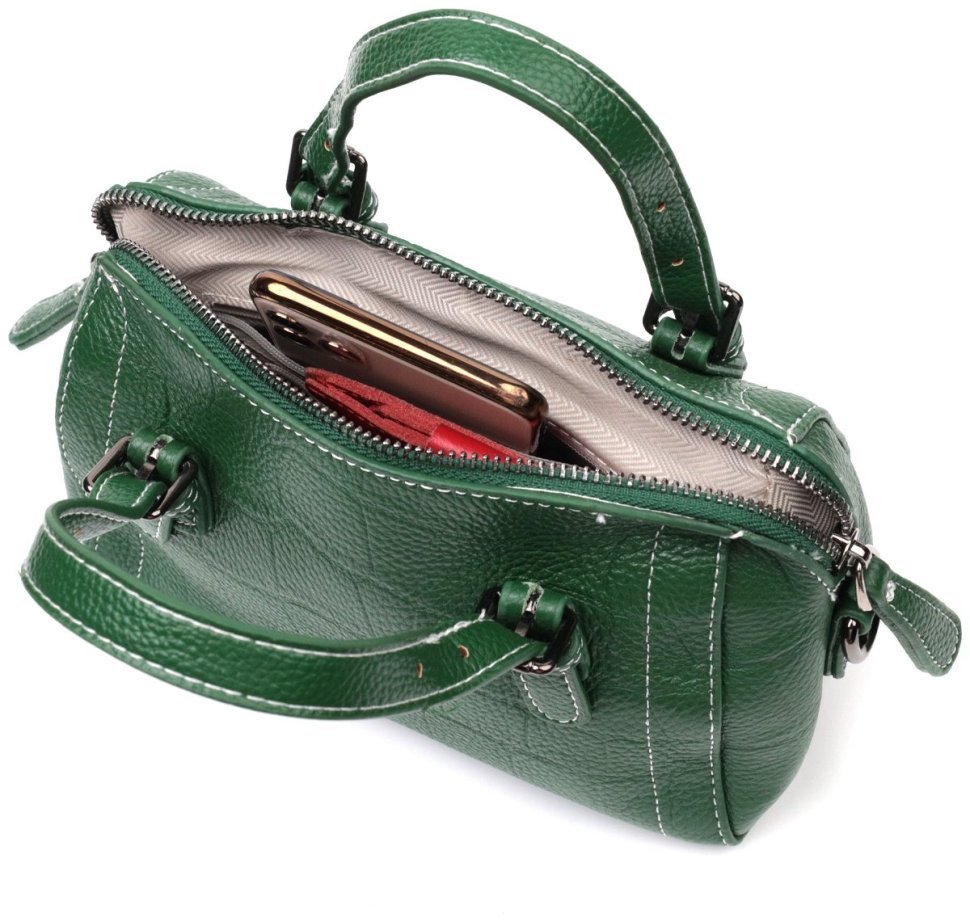 Маленькая женская сумка из натуральной кожи зеленого цвета с короткими ручками Vintage 2422359