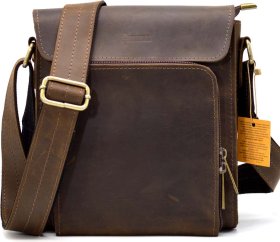 Вінтажна чоловіча сумка на плече з натуральної коричневої шкіри TARWA (21702)