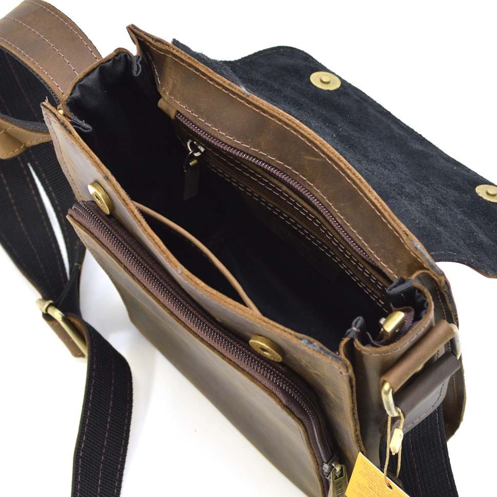 Винтажная мужская сумка на плечо из натуральной коричневой кожи TARWA (21702)