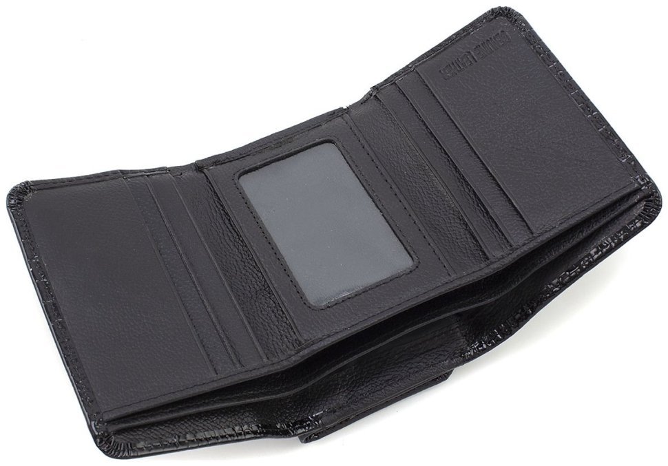 Маленький жіночий гаманець із лакової шкіри під рептилію у чорному кольорі ST Leather 70796