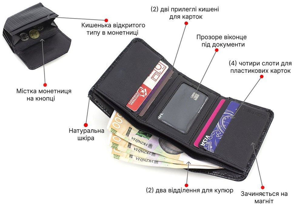 Маленький жіночий гаманець із лакової шкіри під рептилію у чорному кольорі ST Leather 70796 modnotak фото №4