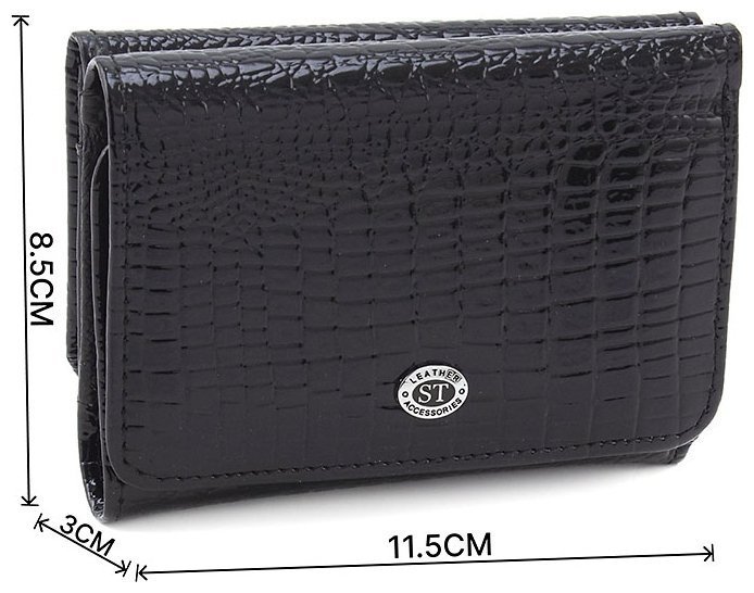 Маленький жіночий гаманець із лакової шкіри під рептилію у чорному кольорі ST Leather 70796 modnotak фото №3