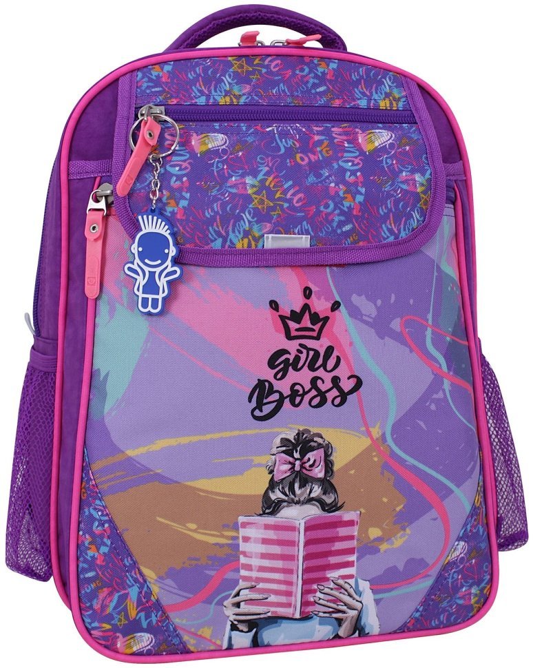 Анатомический рюкзак школьный для девочек фиолетового цвета принт леди босс Bagland 111196 modnotak фото №1