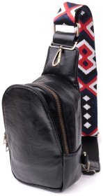 Женская слинг сумка через плечо из экокожи черного цвета Vintage Style 91296