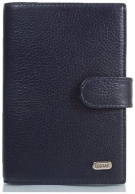Темно-синяя кожаная обложка для паспорта и автодокументов с хлястиком на кнопке Desisan 81396