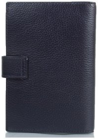 Темно-синяя кожаная обложка для паспорта и автодокументов с хлястиком на кнопке Desisan 81396