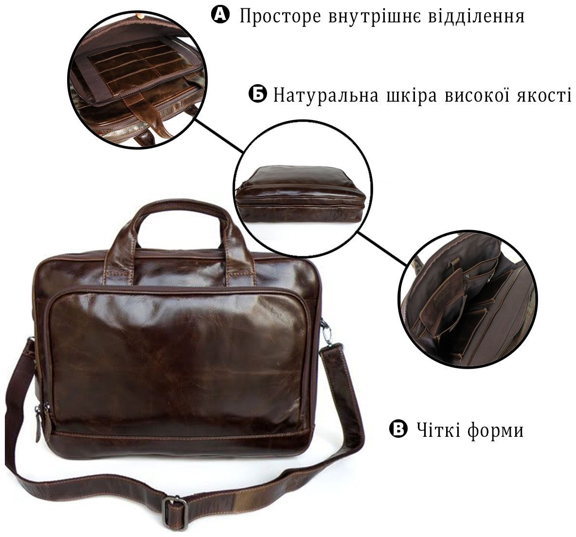 Універсальна ділова шкіряна сумка коричневого кольору VINTAGE