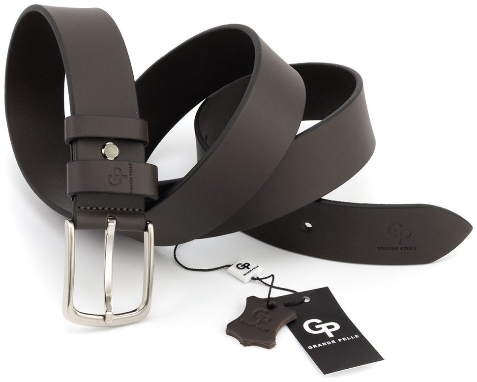 Классический мужской кожаный ремень в темно-коричневом цвете Grande Pelle (41103) фото №3 Классический мужской кожаный ремень в темно-коричневом цвете Grande Pelle (41103) modnotak фото №3
