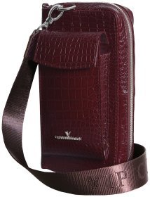 Стильный клатч из кожи с фактурой кроко коричневого цвета Vip Collection 102396