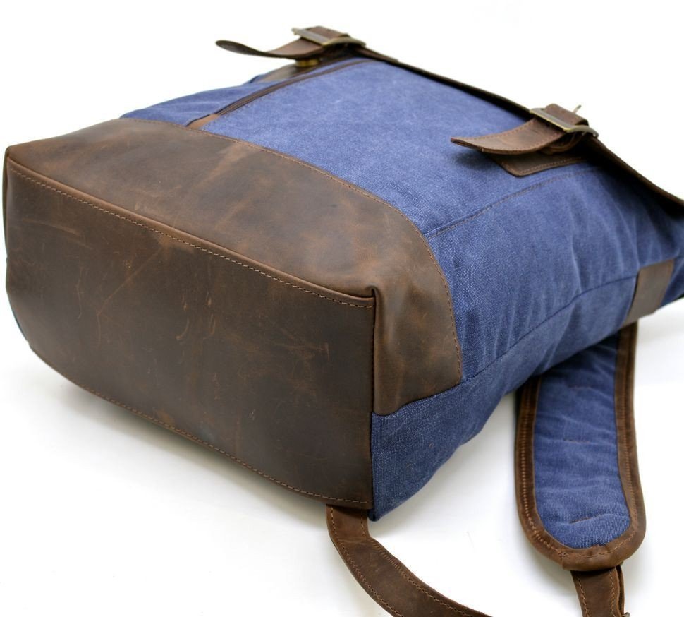 Синий городской рюкзак из парусины с кожаным клапаном TARWA (19762)