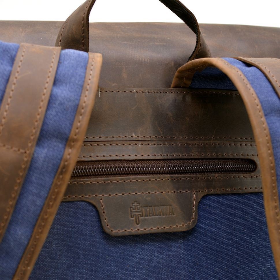 Синій міський рюкзак з парусини зі шкіряним клапаном TARWA (19762)