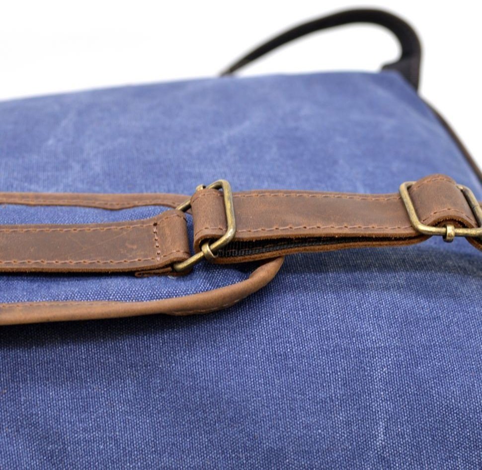 Синий городской рюкзак из парусины с кожаным клапаном TARWA (19762)