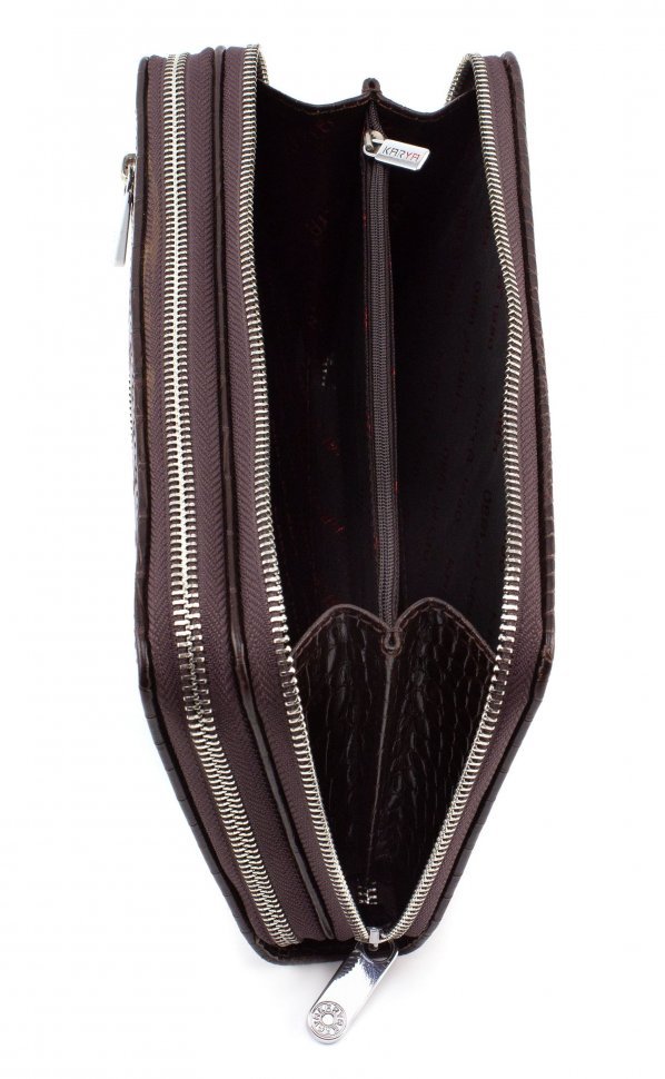 Шкіряна барсетка коричневого кольору на дві блискавки KARYA (0547-57) УЦІНКА!