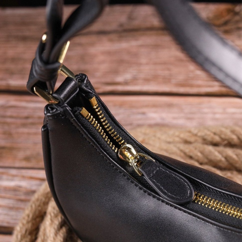 Черная женская сумка-хобо из натуральной гладкой кожи Vintage (2421288)