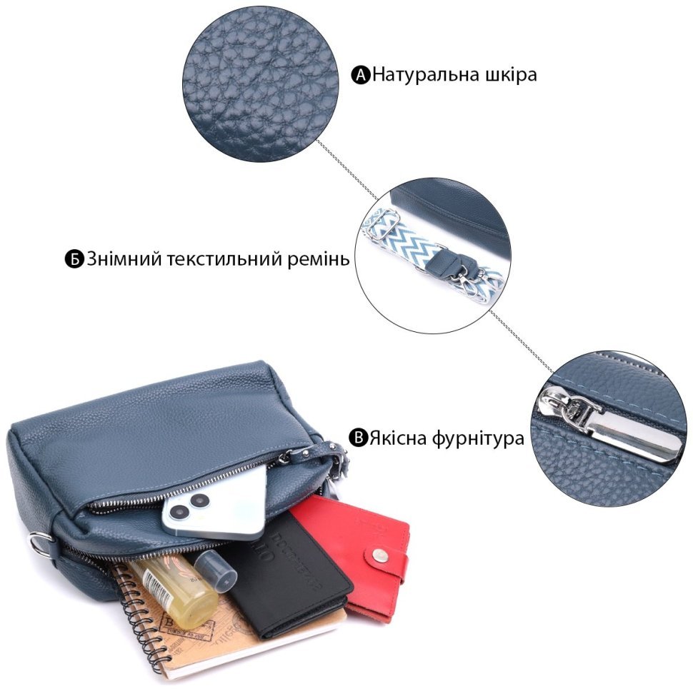 Элегантная женская сумка из натуральной кожи Vintage 2422652  синего цвета modnotak фото №4