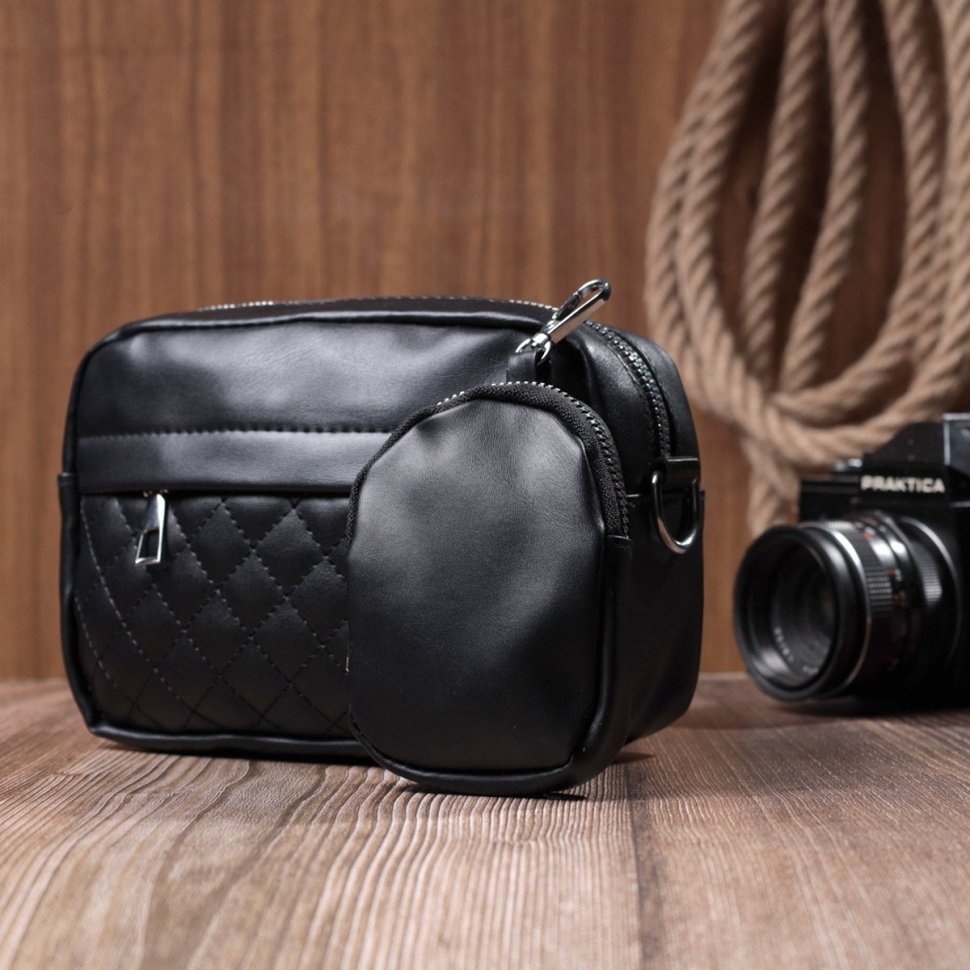 Женская сумка кросс-боди с монетницей из экокожи Vintage 22796, цвет черный modnotak фото №10