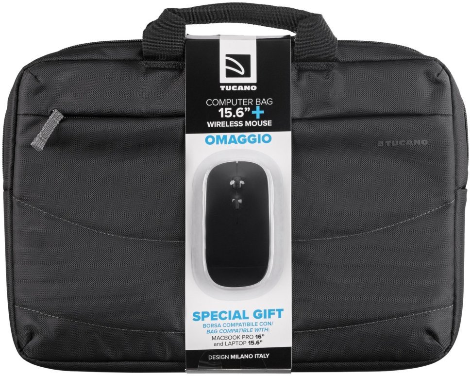 Компактная сумка для ноутбука 15" из текстиля + беспроводная мышь в комплекте Tucano Idea черного цвета 103496 modnotak фото №1