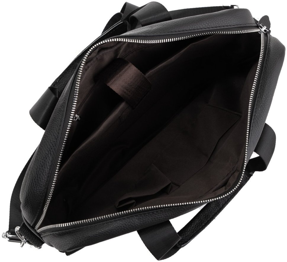 Мужская классическая сумка для ноутбука из фактурной кожи черного цвета Tiding Bag (15838)