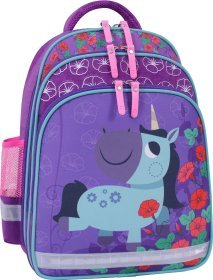 Фиолетовый школьный рюкзак для девочек из текстиля с единорогом Bagland (53696)