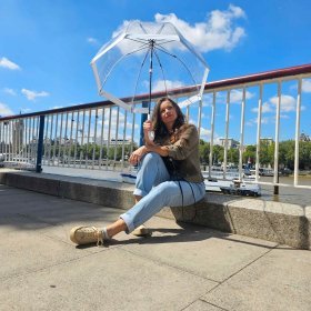 Зонт-трость женский Fulton Birdcage-1 L041 White (Механика, прозрачный с белыми вставками) 93796