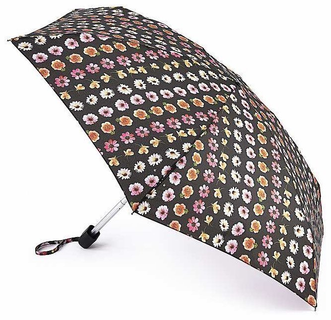 Мини зонт женский Fulton Tiny-2 L501 Floral Chain (Механика, складноой, черный с цветочным принтом) 93896 modnotak фото №1