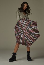 Мини зонт женский Fulton Tiny-2 L501 Floral Chain (Механика, складноой, черный с цветочным принтом) 93896