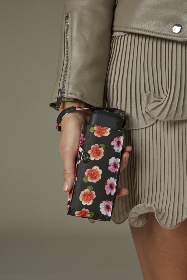 Мини зонт женский Fulton Tiny-2 L501 Floral Chain (Механика, складноой, черный с цветочным принтом) 93896 modnotak фото №3