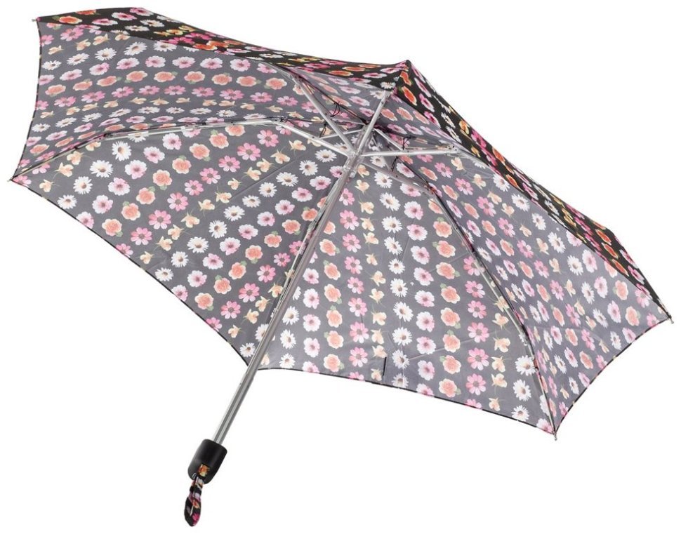 Мини зонт женский Fulton Tiny-2 L501 Floral Chain (Механика, складноой, черный с цветочным принтом) 93896 modnotak фото №6