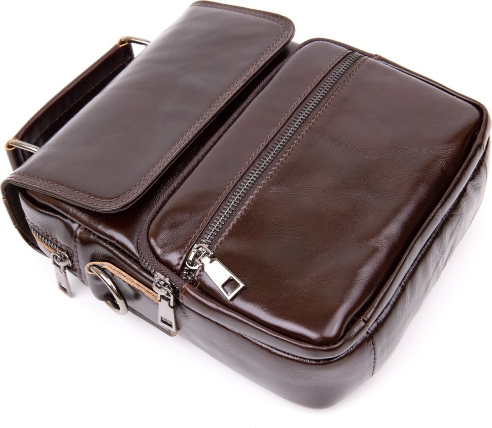 Мужская сумка-барсетка из гладкой кожи темно-коричневого цвета с клапаном Vintage (20412)