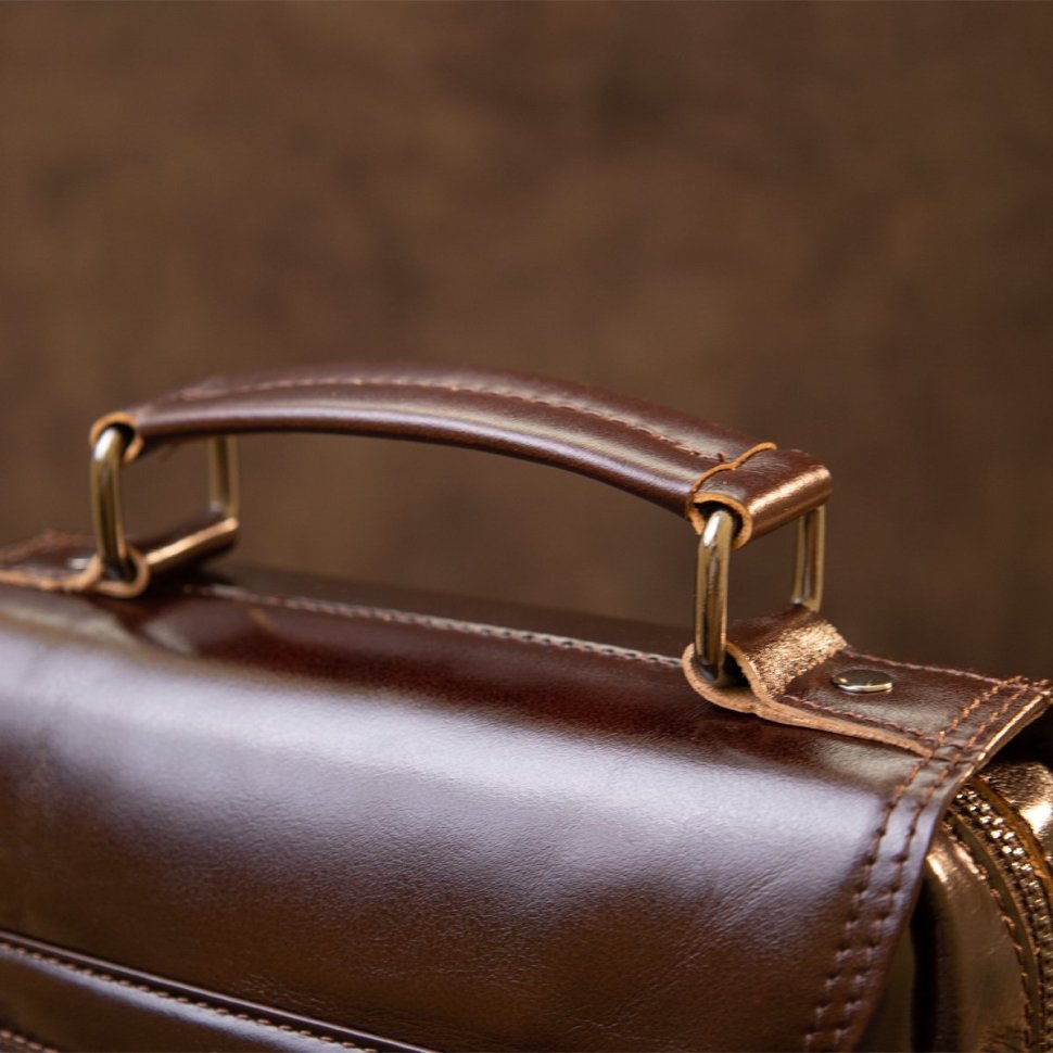 Чоловіча сумка-барсетка з гладкої шкіри темно-коричневого кольору з клапаном Vintage (20412)
