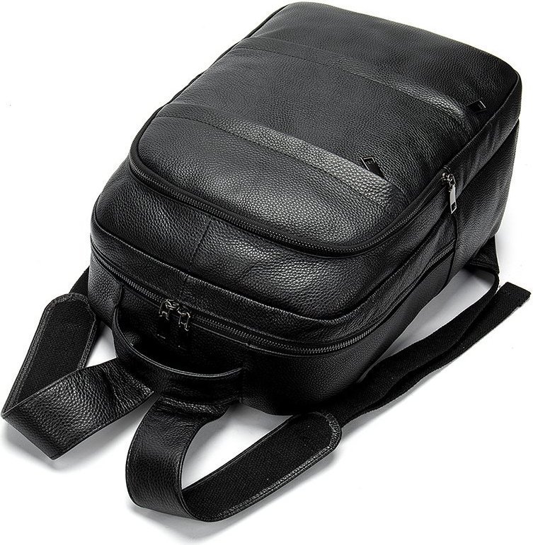 Стильний рюкзак чорного кольору з натуральної шкіри з вираженою фактурою Vintage (20036)