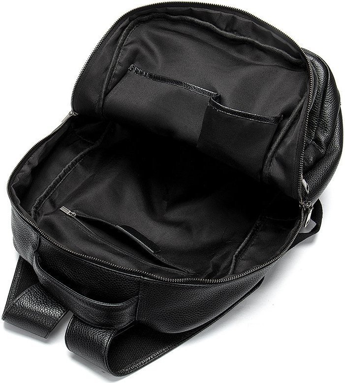 Стильний рюкзак чорного кольору з натуральної шкіри з вираженою фактурою Vintage (20036)