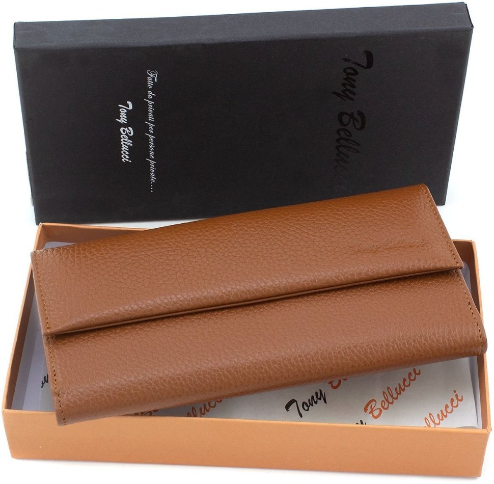 Світло-коричневий гаманець з натуральної шкіри з двома автономними відділеннями Tony Bellucci (10821)