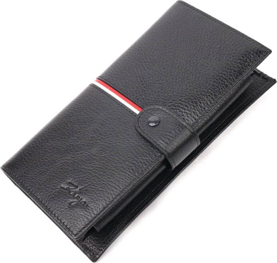 Місткий чоловічий гаманець-клатч із натуральної чорної шкіри високої якості KARYA (2421182)