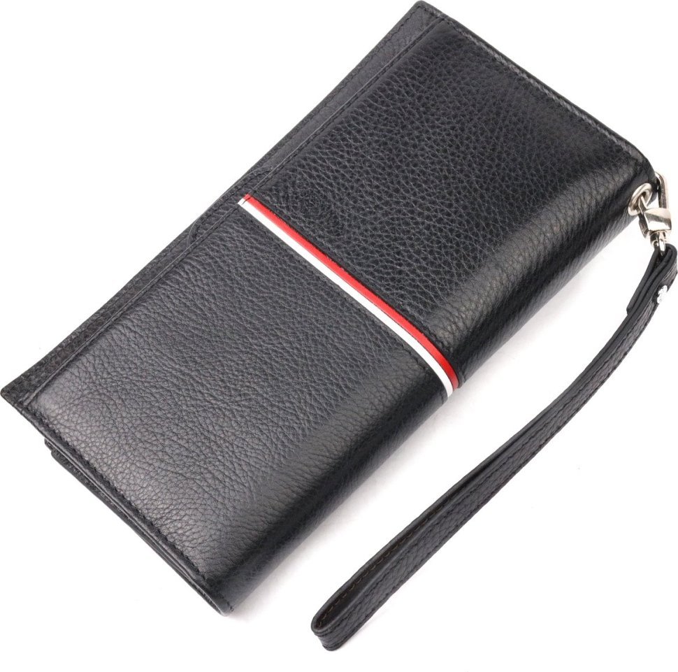 Вместительный мужской кошелек-клатч из натуральной черной кожи высокого качества KARYA (2421182)