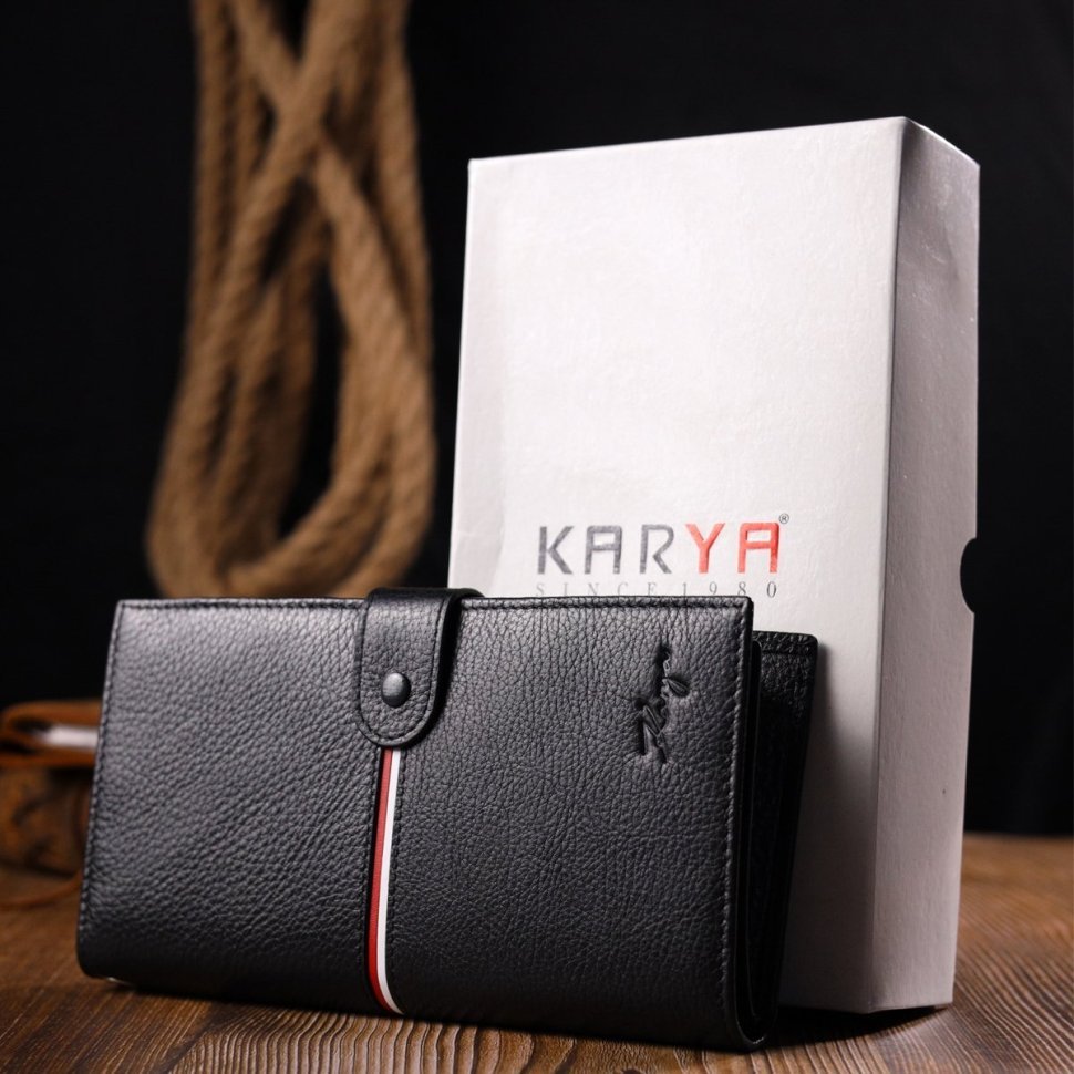 Вместительный мужской кошелек-клатч из натуральной черной кожи высокого качества KARYA (2421182)