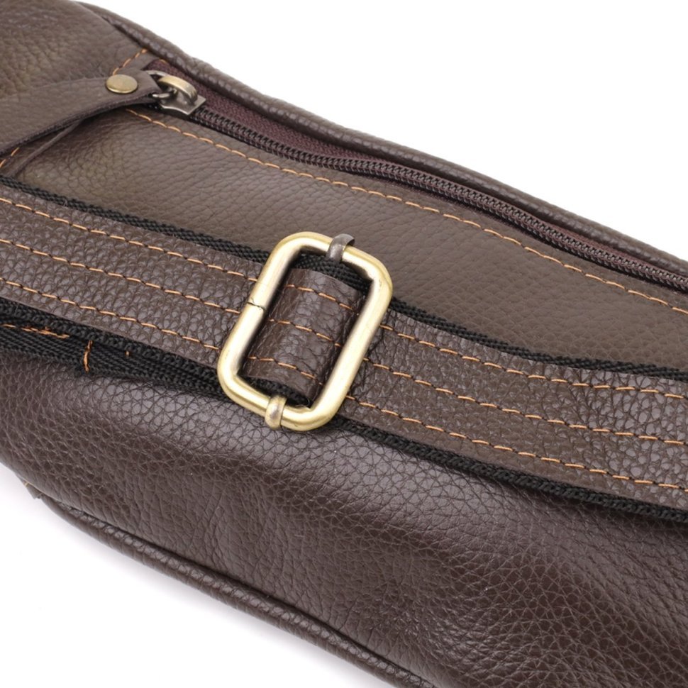 Мужская сумка-бананка из натуральной фактурной кожи коричневого цвета Shvigel 95096 modnotak фото №6